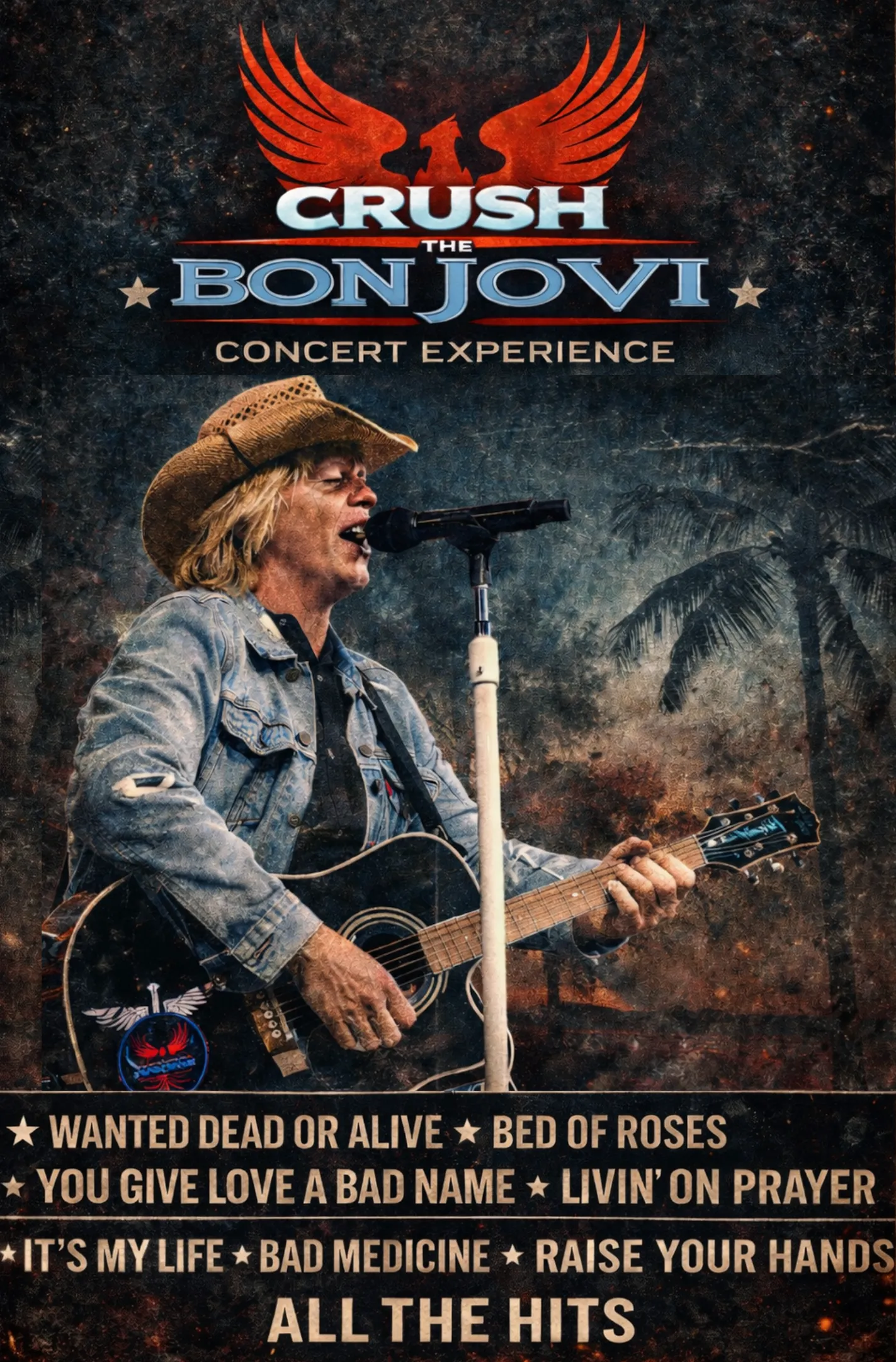 Tour poster listing the hits the band plays